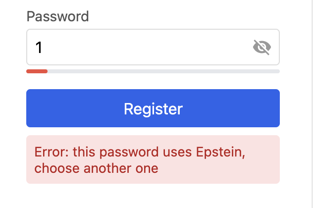 Error: this password uses Epstein, choose another one